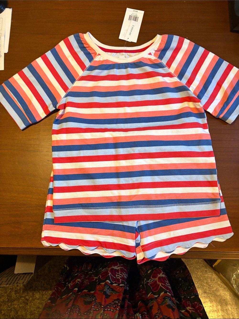 crown & ivy Girls' Striped Rashguard Set in Pink, Blue & White